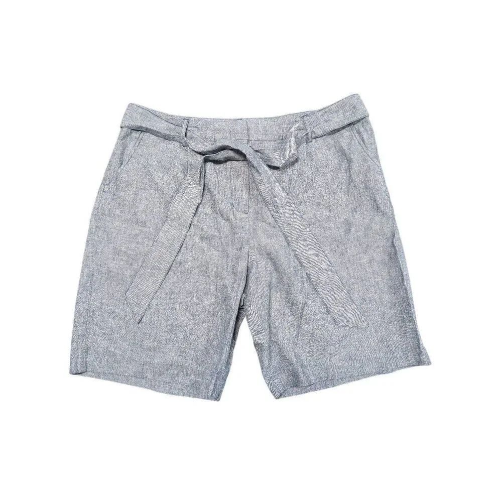 NWT Boden Linen Blend Cora Shorts UK 20 US 16 Blue Tie-Waist Women's 12